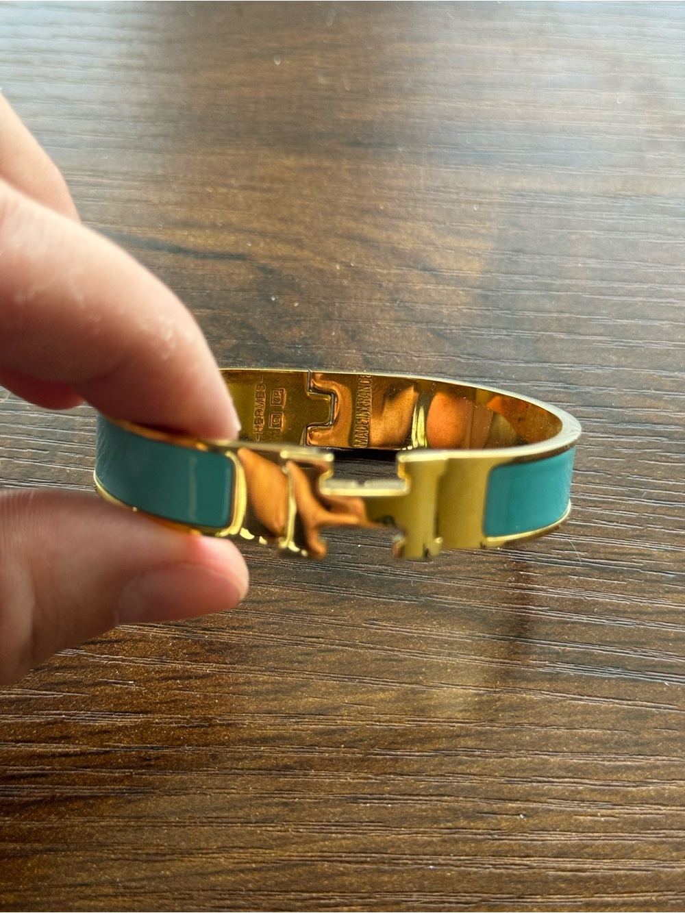 Beautiful Hermes Gold and Turquoise Enamel Clic H Bracelet